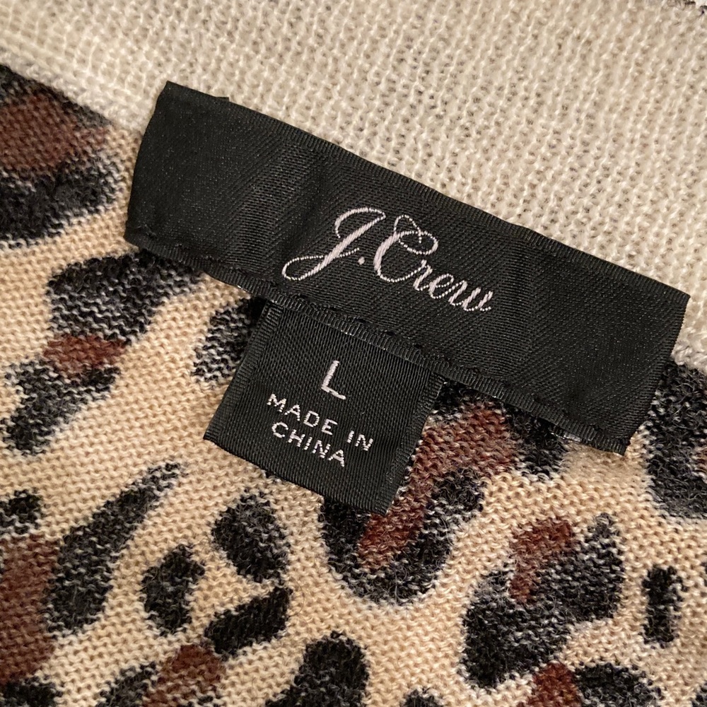 J. Crew 100% merino Leopard Print Long Sleeve Top L - Picture 8 of 14